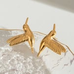 Gold color / 1 Pair Ethnic Retro Style Bird Shape Stainless Steel  Gold Color Women's Stud Earrings 